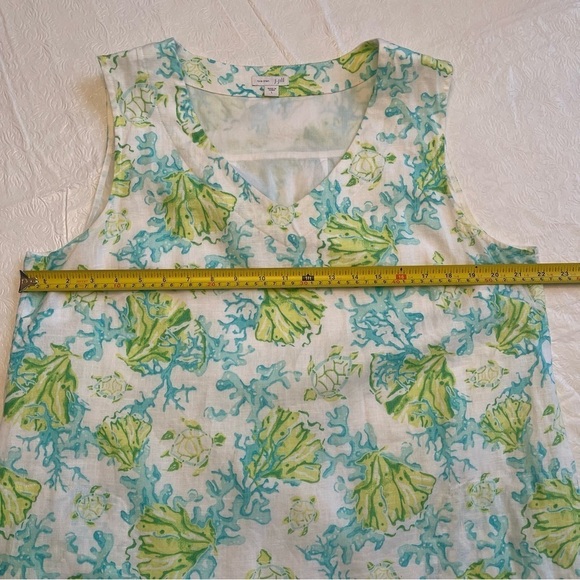 J. Jill Love Linen Coral Reef and Turtle Dress Sleeveless V-Neck Lined Large - Picture 13 of 15